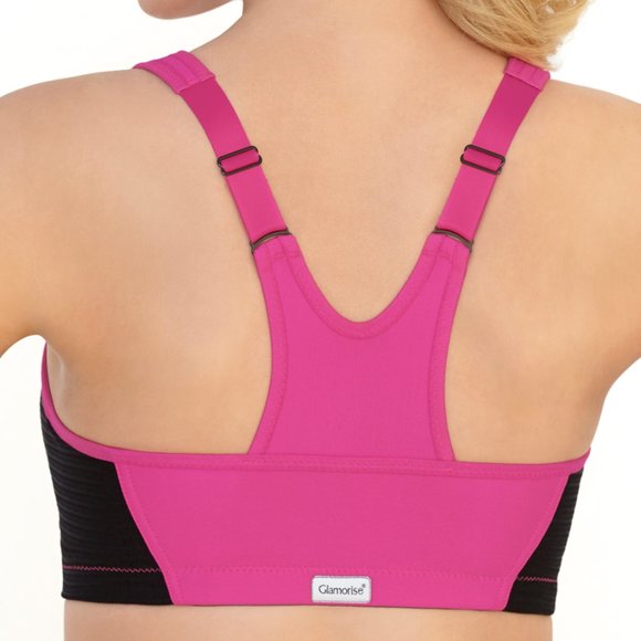 Glamorise SPORT Bra 42B (HIGH-IMPACT) Wicks! (RACERBACK) T-Back Zip-Up PINK New - Picture 5 of 16